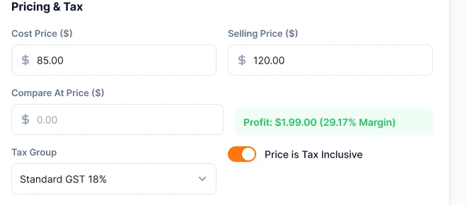 FreshMart POS component: Form fields