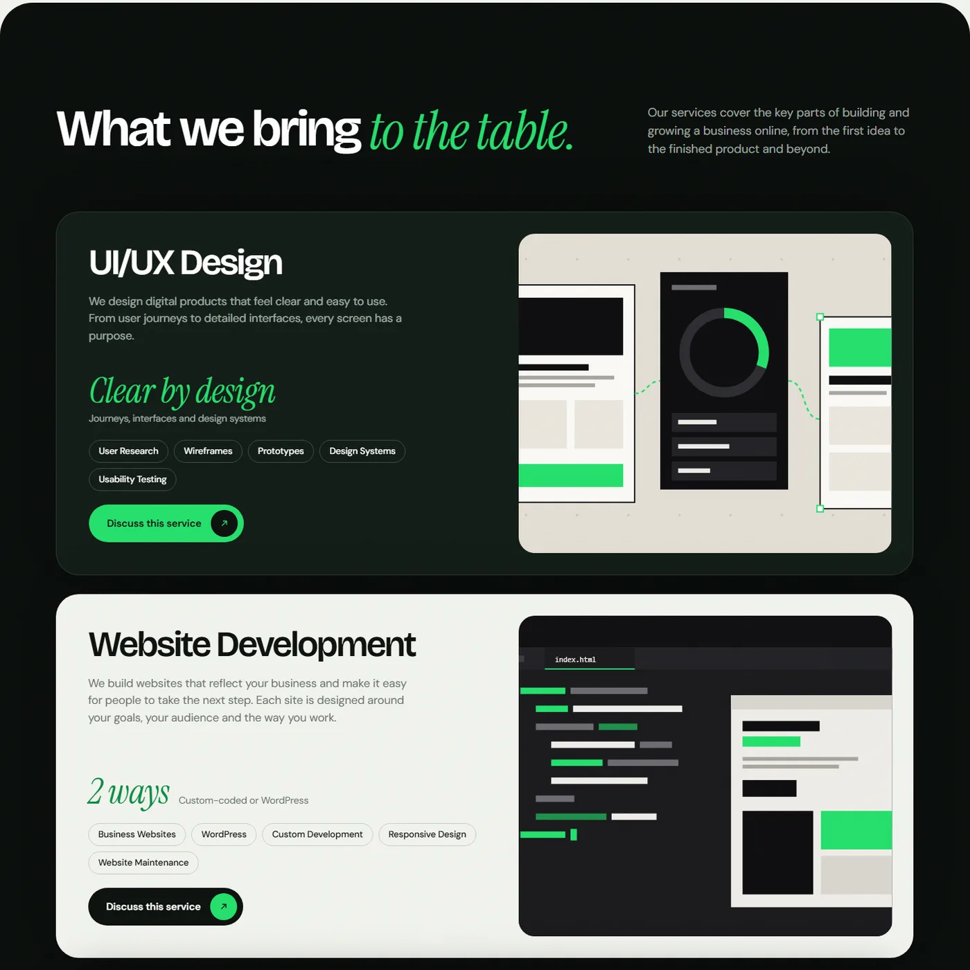 UiEdge services section showing the UI/UX Design and Website Development cards